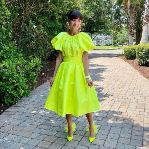 Christopher John Rogers Neon Yellow Dress Size Small - Picture 3 of 14